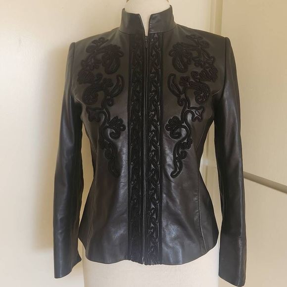 Dana Buchman Blk. Vtg. Leather Jkt. - Picture 1 of 10